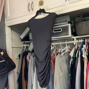 Grey, backless, short dress